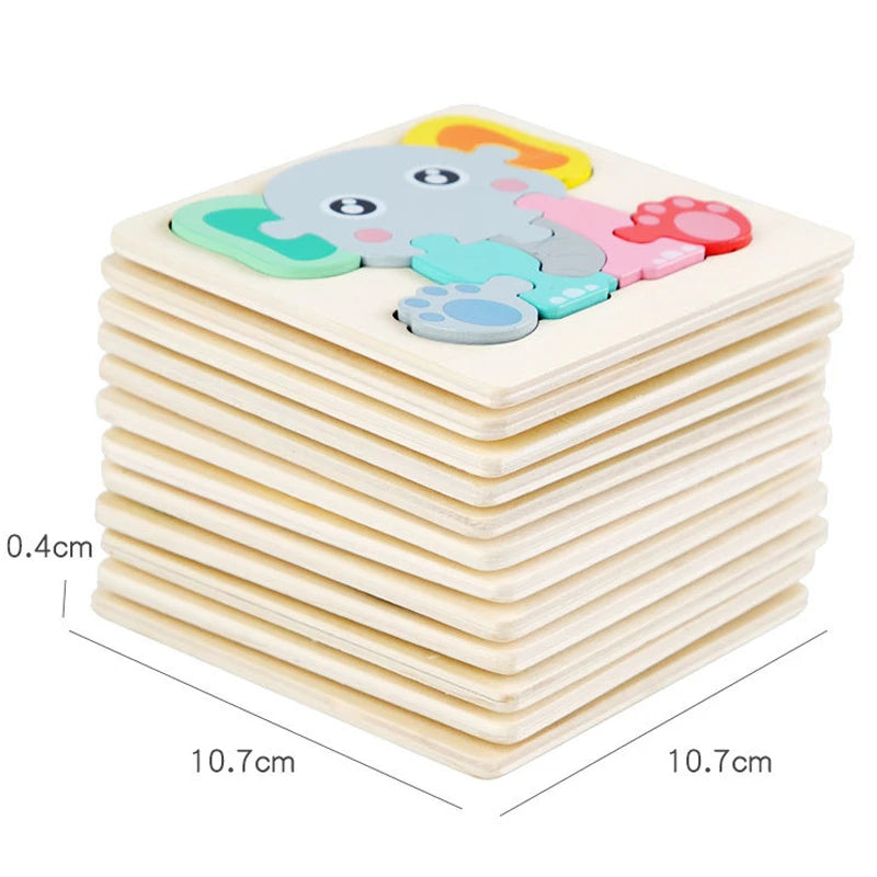 Wooden Jigsaw Puzzle Cartoon Animal Wood 3D Puzzles Montessori Educational Intelligence Jigsaw Toys for Children Gifts