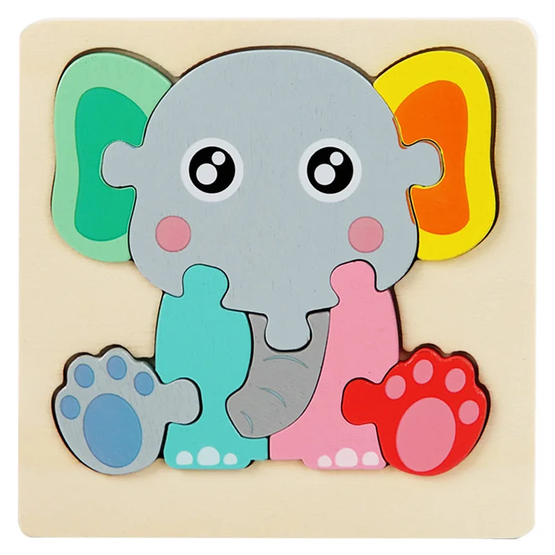 Wooden Jigsaw Puzzle Cartoon Animal Wood 3D Puzzles Montessori Educational Intelligence Jigsaw Toys for Children Gifts