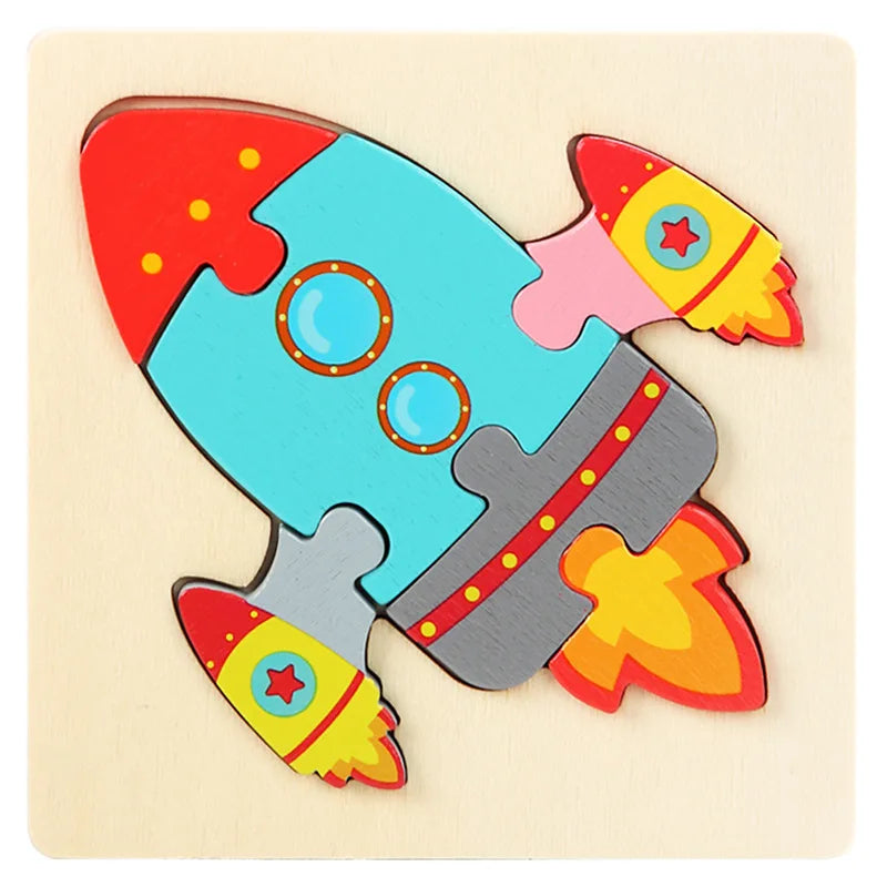 Wooden Jigsaw Puzzle Cartoon Animal Wood 3D Puzzles Montessori Educational Intelligence Jigsaw Toys for Children Gifts