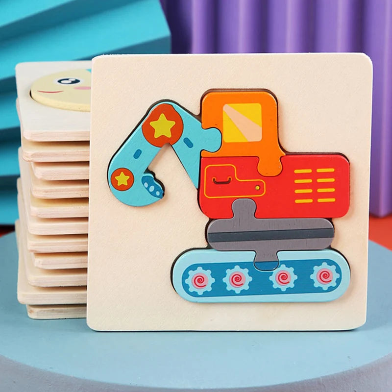 Baby Wooden Montessori Puzzle Child Game Wooden Puzzle 3D Cartoon Animal Puzzle Babies Toys Puzzles For Kids 1 2 3 Year Old