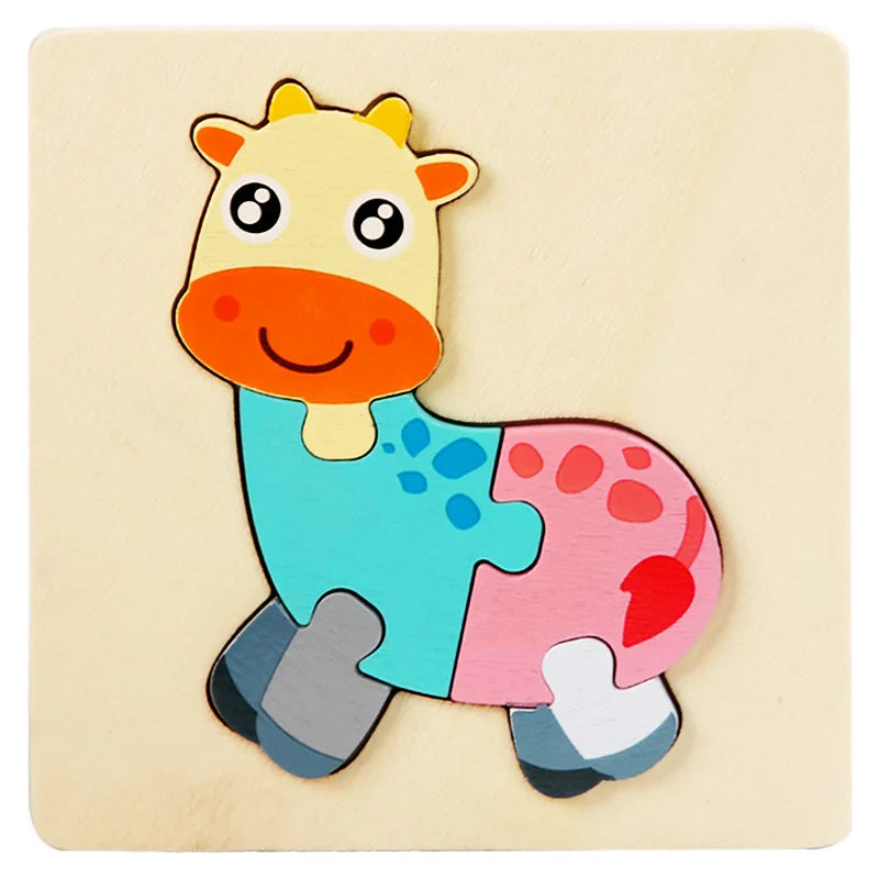 Wooden Jigsaw Puzzle Cartoon Animal Wood 3D Puzzles Montessori Educational Intelligence Jigsaw Toys for Children Gifts