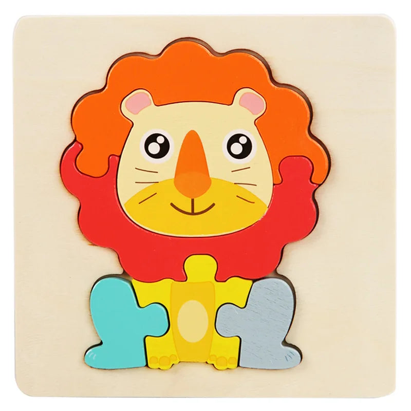 Wooden Jigsaw Puzzle Cartoon Animal Wood 3D Puzzles Montessori Educational Intelligence Jigsaw Toys for Children Gifts