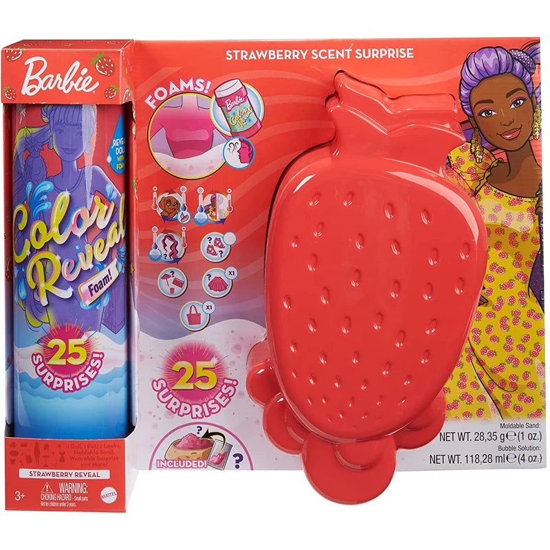 Original Barbie Color Reveal Foam Dolls Pet Friend with 25 Surprises  Scented Bubbles Princess Doll Toys for Girls Gift