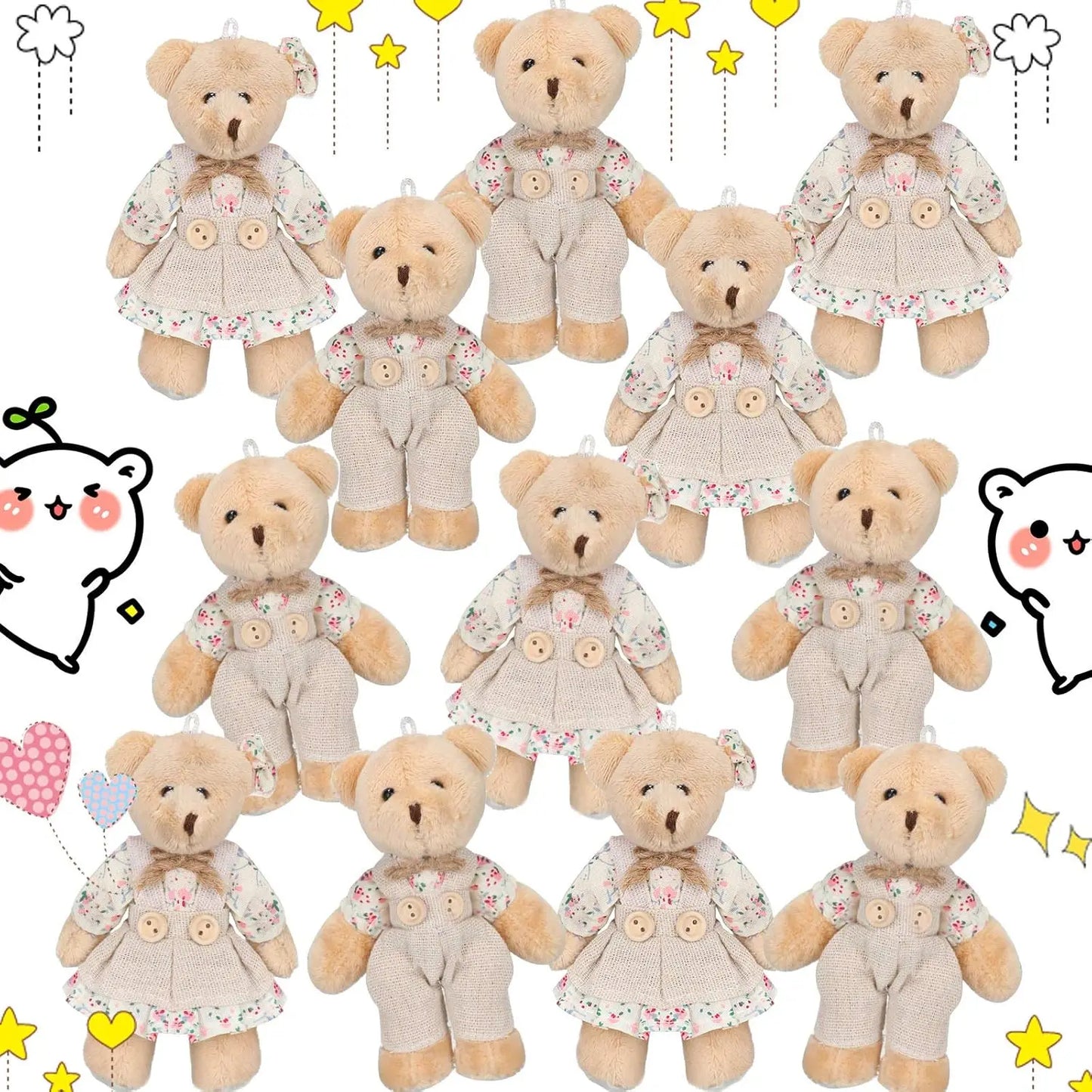 12-48Pcs Mini Joint Teddy Bear Stuffed Animal Plush Toys Wedding Gift Box Doll Toy for Birthday Cake Wedding Decor Party Favors