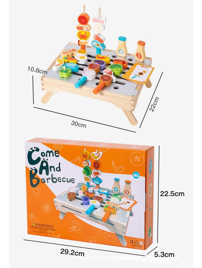 Montessori Wooden Pretend Play Kitchen Toys Dessert Puzzle Toys Simulation Barbecue Pretend Role Indoor Game For Toddlers Age 3+