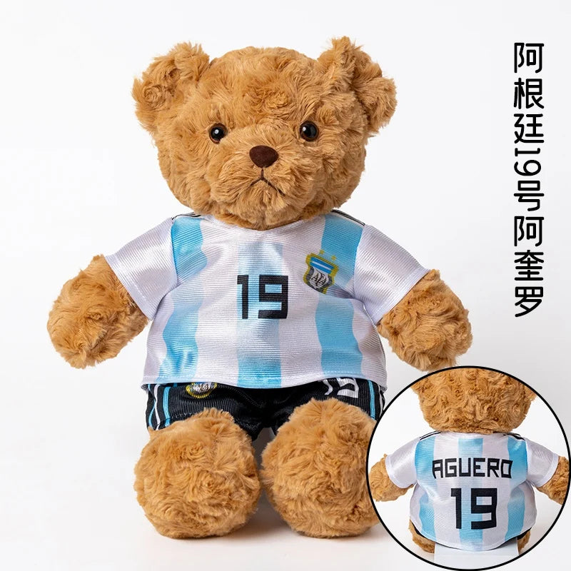 35cm Football Bear Plush Toy Cuddly Teddy Bear Soft  Stuffed Plush Animal Teddy Bear Doll Detachable jersey
