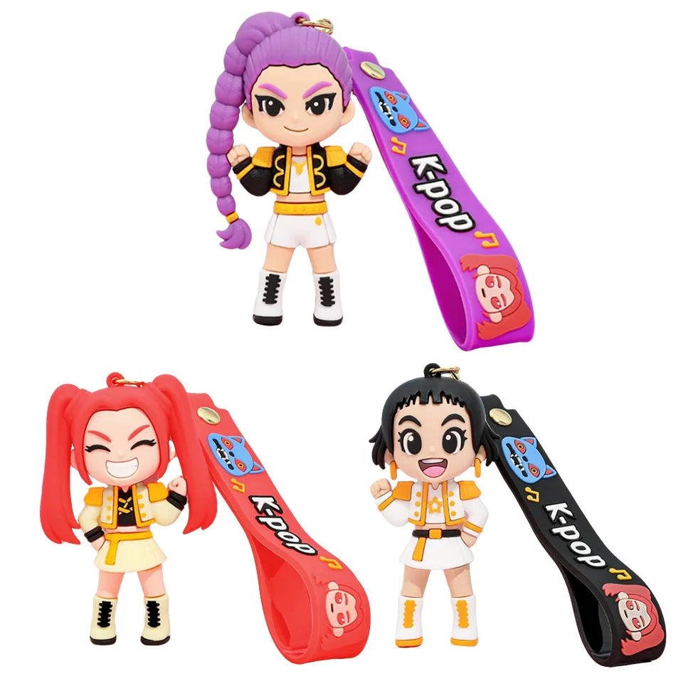 2026 3D Printed Anime Movie Kpop Devil Hunter Girls Derpy Keychains Doll Cute Tiger Action Model Toy Collection Christmas Gifts