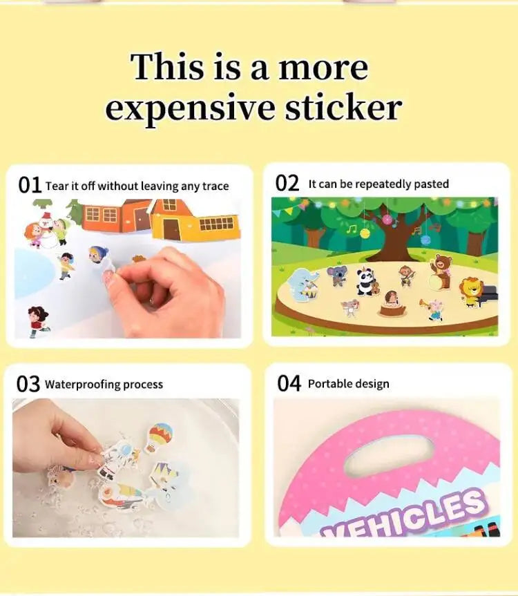 Reusable Sticker Books for Kids Jelly Bubble Scene Stickers DIY Puzzle Game Educational Learning Classic Toys for Children Gift