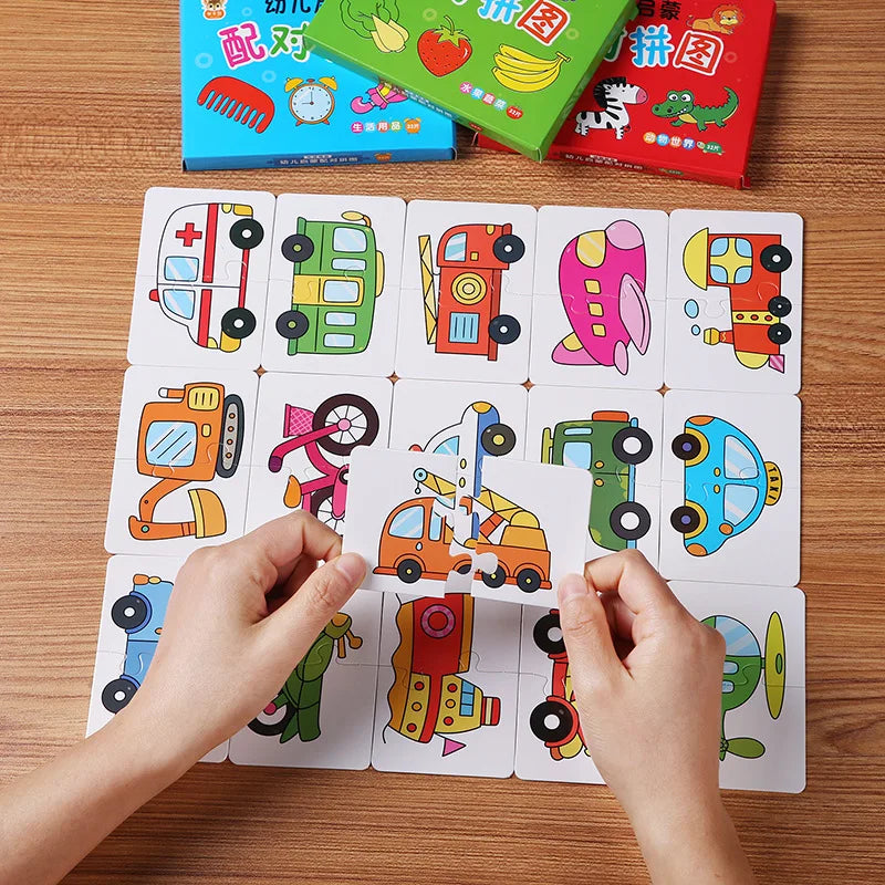 32 Pack Montessori Education Toddler Matching Cards Learning Games for Kids Toys for Kids 2 to 4 Years Old Cartoon Puzzle Baby