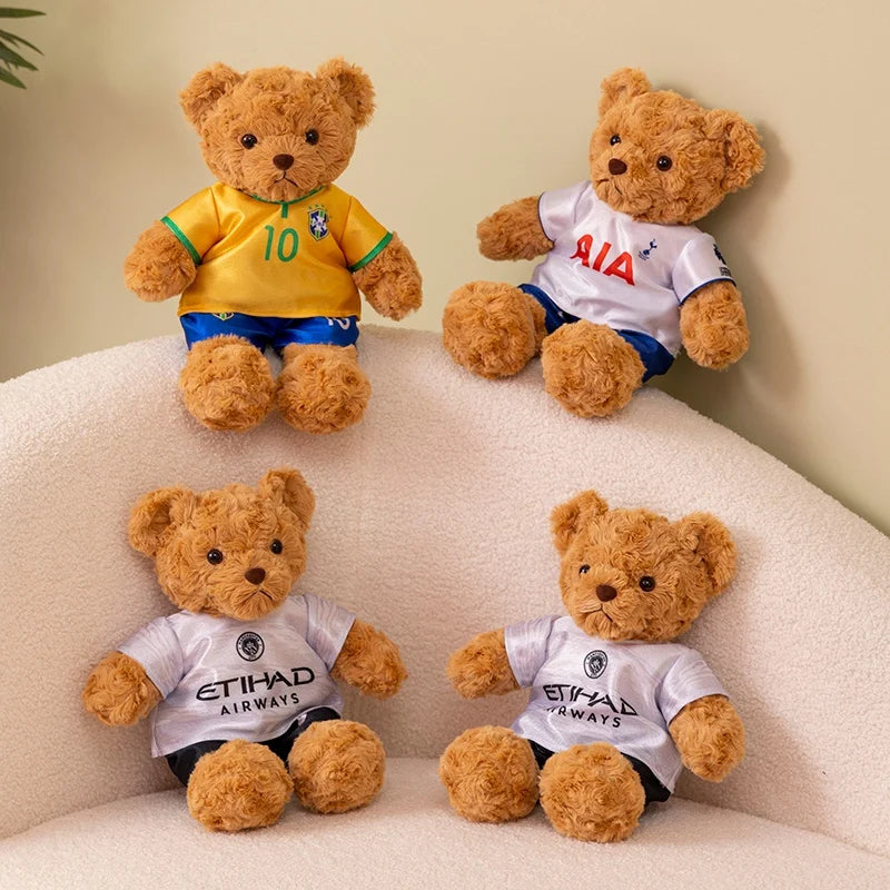35cm Football Bear Plush Toy Cuddly Teddy Bear Soft  Stuffed Plush Animal Teddy Bear Doll Detachable jersey