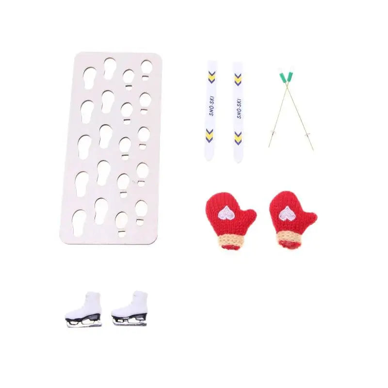 1Set Dollhouse Miniature Wooden Ski Board Christmas Scene Decoration Dolls House Xmas Accessories Kids Toys Gift