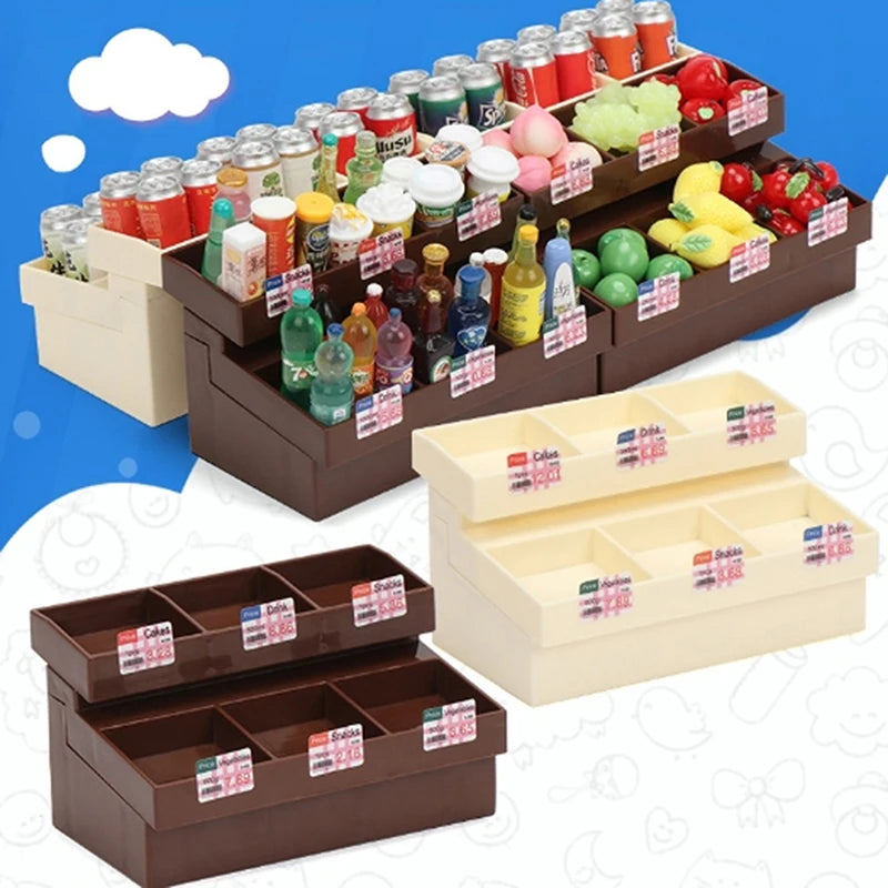 1 Set 1/12 Dollhouse Miniature Simulation Supermarket Display Cabinet Model Decoration Mini Bread Stand Doll Accessories Toys