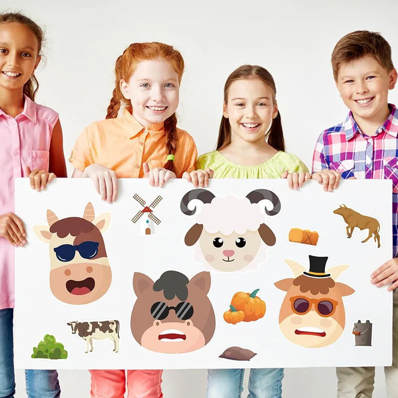 Farm Animal Make a Face Sticker Sheets for Kids Todders Activities Cute Cartoon Puzzle Stickers Birthday Party Favor Crafts Toys