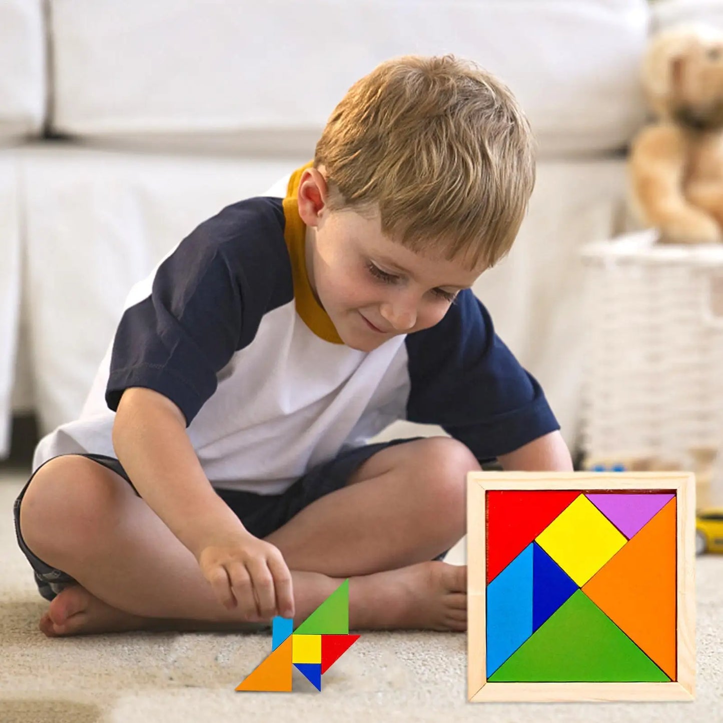 Wooden Blocks Puzzle Brain Teasers Toy Tangram Jigsaw Intelligence Colorful 3D Russian Blocks Montessori Educational Toys