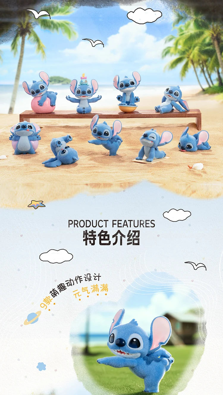 New Toptoy Disney Stitch Energetic Yoga Random Blind Box Series Flocked Figurine Cute Anime Peripheral Doll Collectible Gifts
