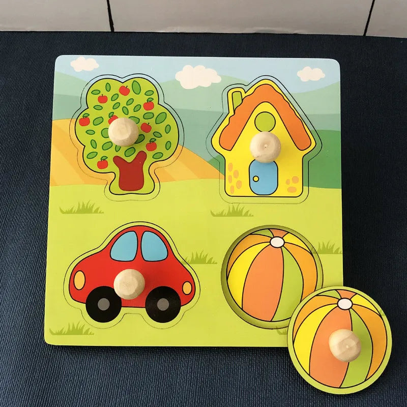Double Sided Strip 3D Puzzles Baby Toy Wooden Montessori Materials Educational Toys For Children Large Bricks Kids Learning Toys