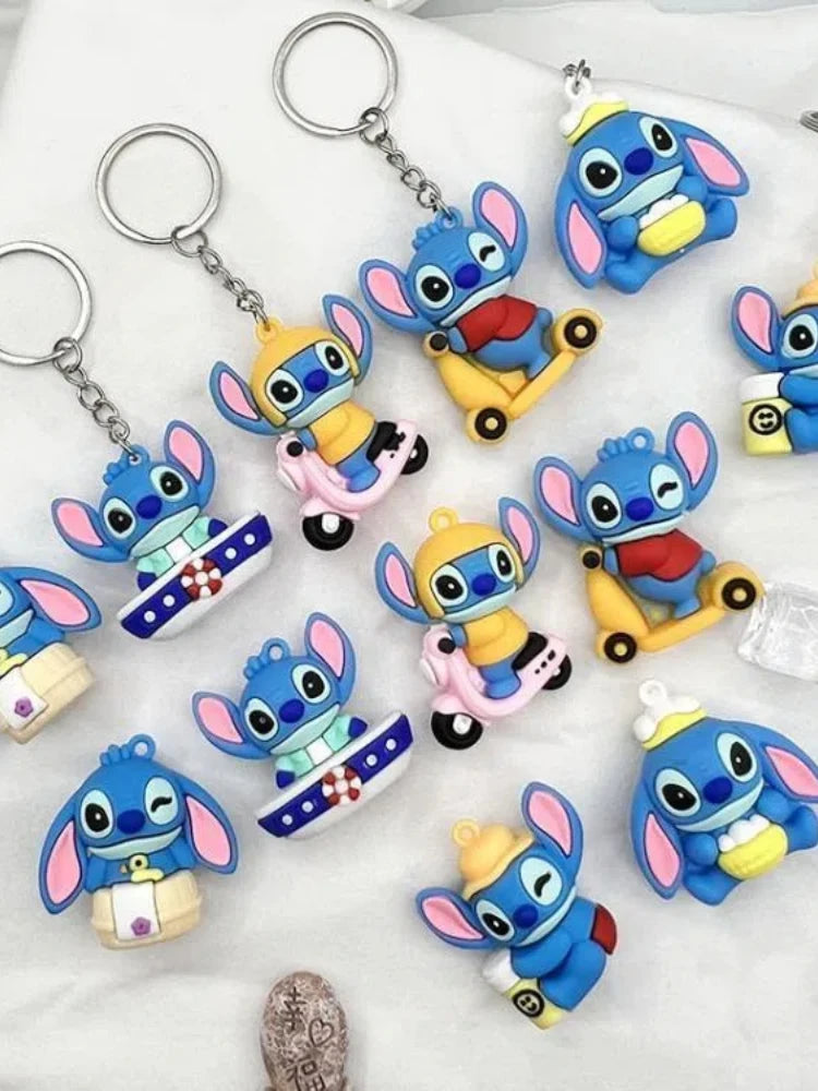 10Pcs/Lot Cartoon Keychain Cartoon Lilo & Stitch Cute Doll Keyring Ornament Key Chain Car Kids Gifts