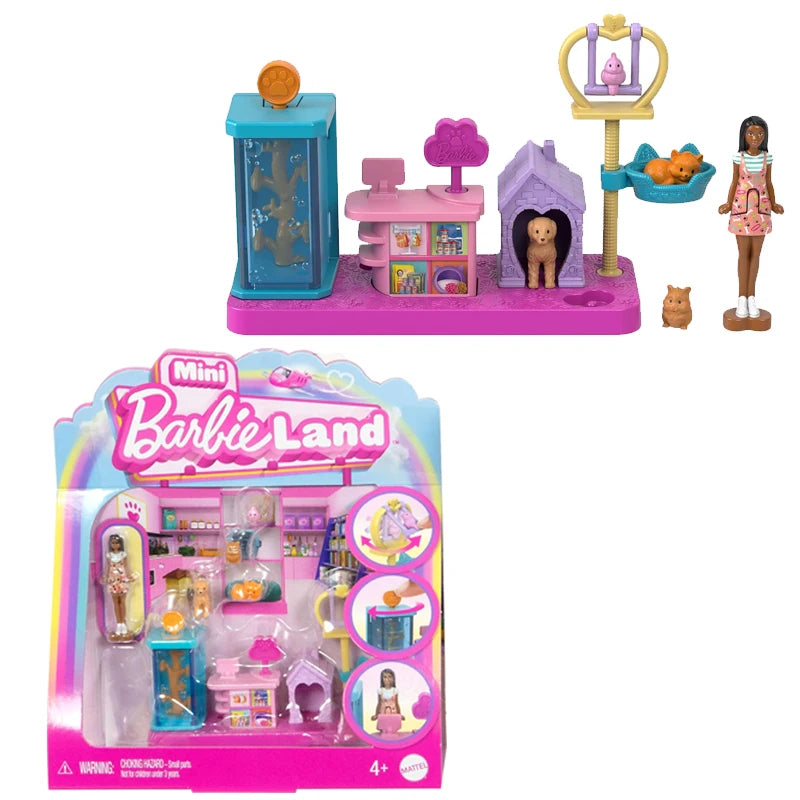 Original Barbie Mini Barbieland Doll Supermarket Bakery Toys for Girls Accessories House Hair Salon Pet Boutique Micro Furniture