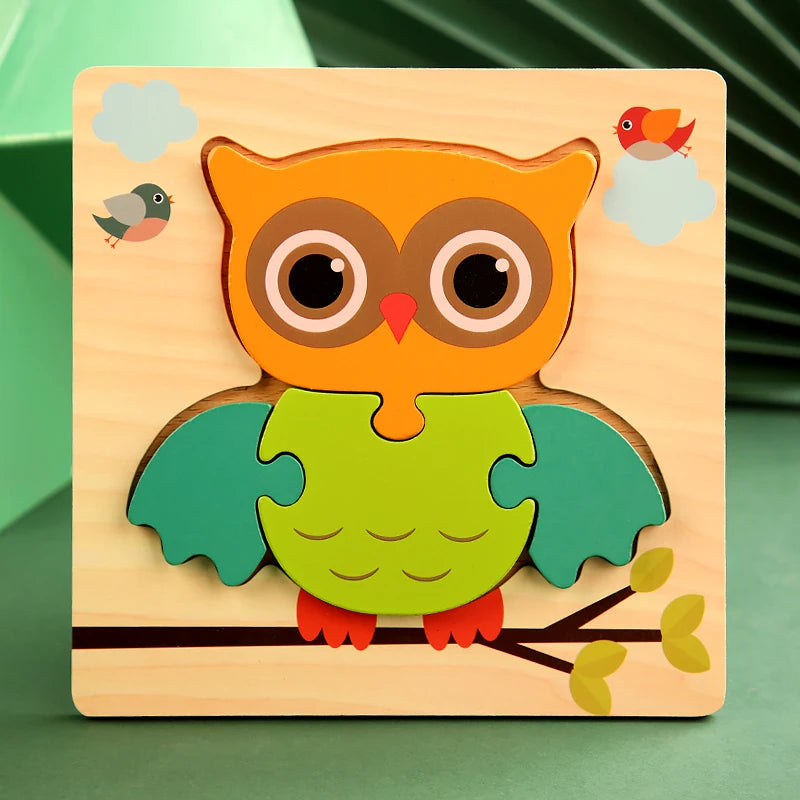 Good Quality 3D Wooden Puzzle Jigsaw for Children Cartoon Animal Puzzles Intelligence Kids Early Educational Cognitive Toys