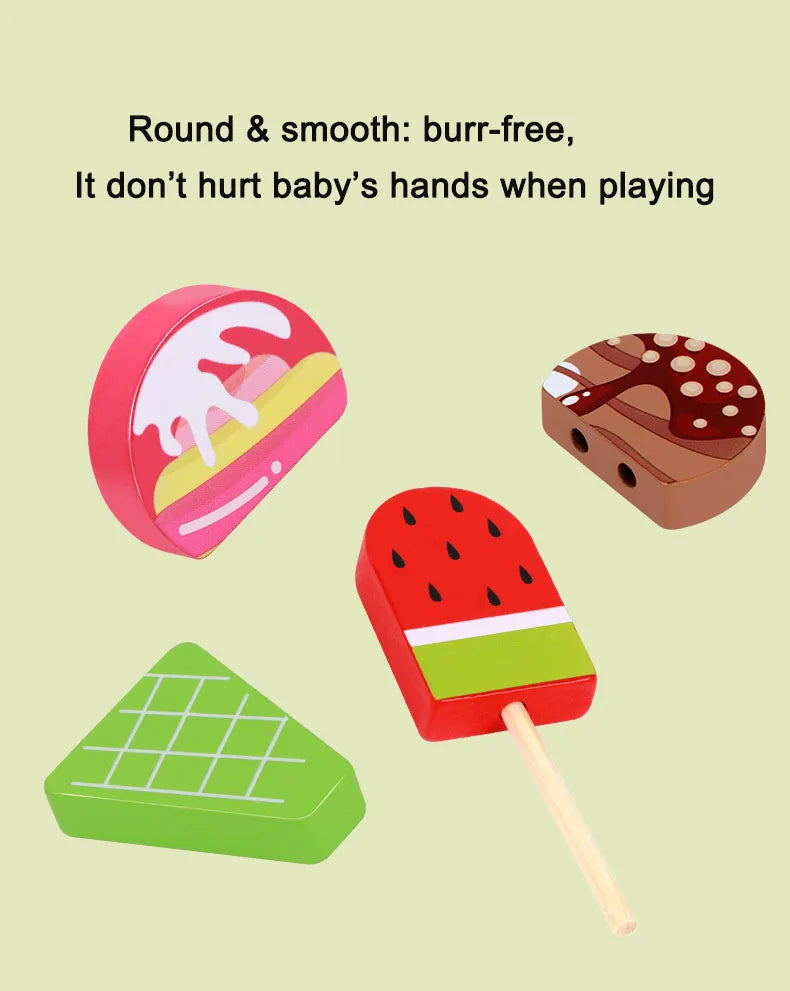 Montessori Wooden Pretend Play Kitchen Toys Dessert Puzzle Toys Simulation Barbecue Pretend Role Indoor Game For Toddlers Age 3+