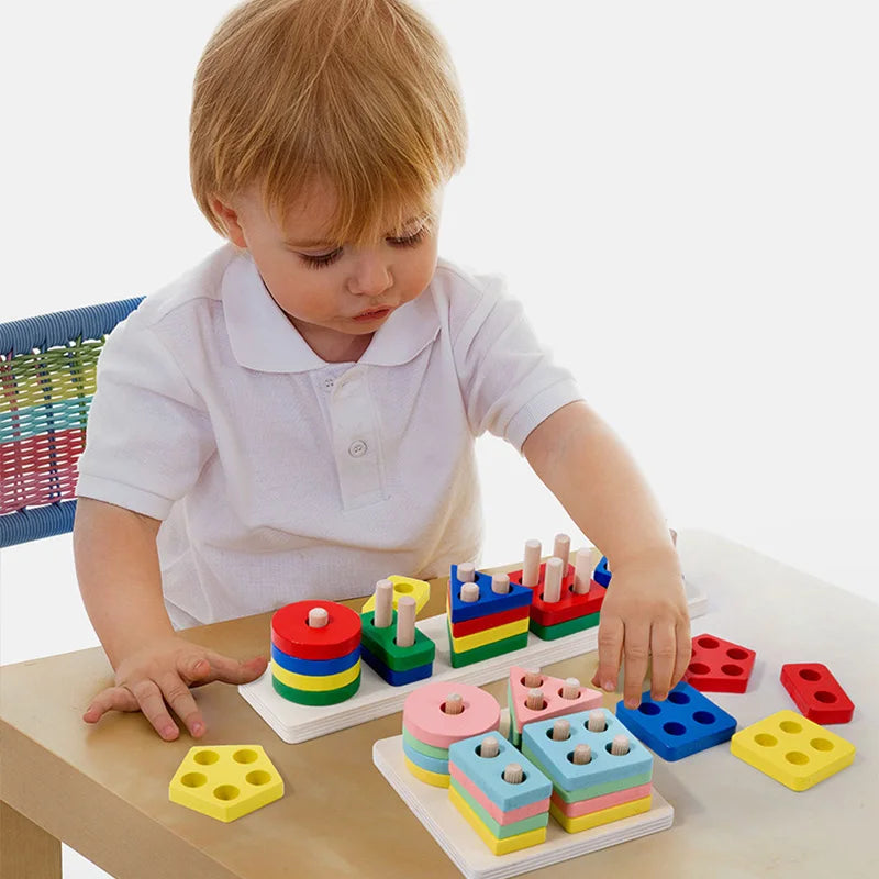 Kids Wooden Column Toys Building Blocks ﻿Geometric Shape Cognitive Montessori Early Childhood Education Intelligence Toy TMZ