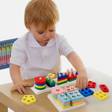 Kids Wooden Column Toys Building Blocks ﻿Geometric Shape Cognitive Montessori Early Childhood Education Intelligence Toy TMZ