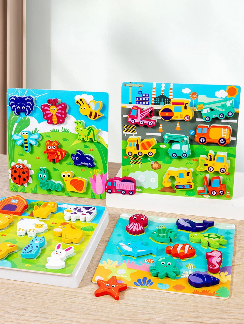 Children's 3D Puzzle Animal Transportation Sea Animal Fruits Early Education Fun DIY Paste Puzzle Toys for Kids Gifts