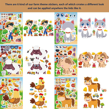 Farm Animal Make a Face Sticker Sheets for Kids Todders Activities Cute Cartoon Puzzle Stickers Birthday Party Favor Crafts Toys