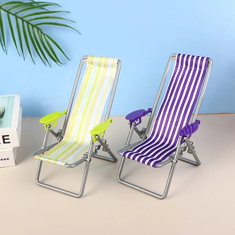 1/6 Dollhouse Mini Foldable Beach Chair Model Dollhouse Outdoor Casual Reclining Chair Dolls House Furniture Decoration