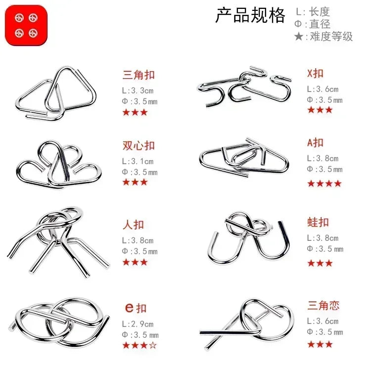 8Pcs/Set Metal Montessori Puzzle Wire Mind Brain Teaser Puzzles Children Adults Interactive Game Reliever Educational Toy