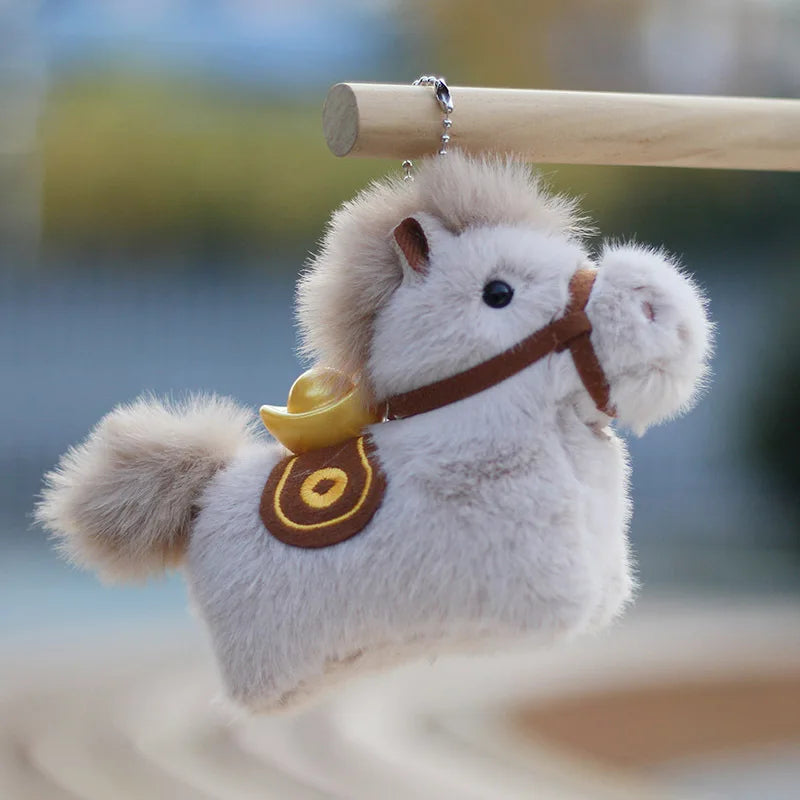 Year of Horse Mascot Plush Keychain Fluffy Pony Doll Soft Toy Bag Charm New Year Gift For Christmas Holiday Celebration