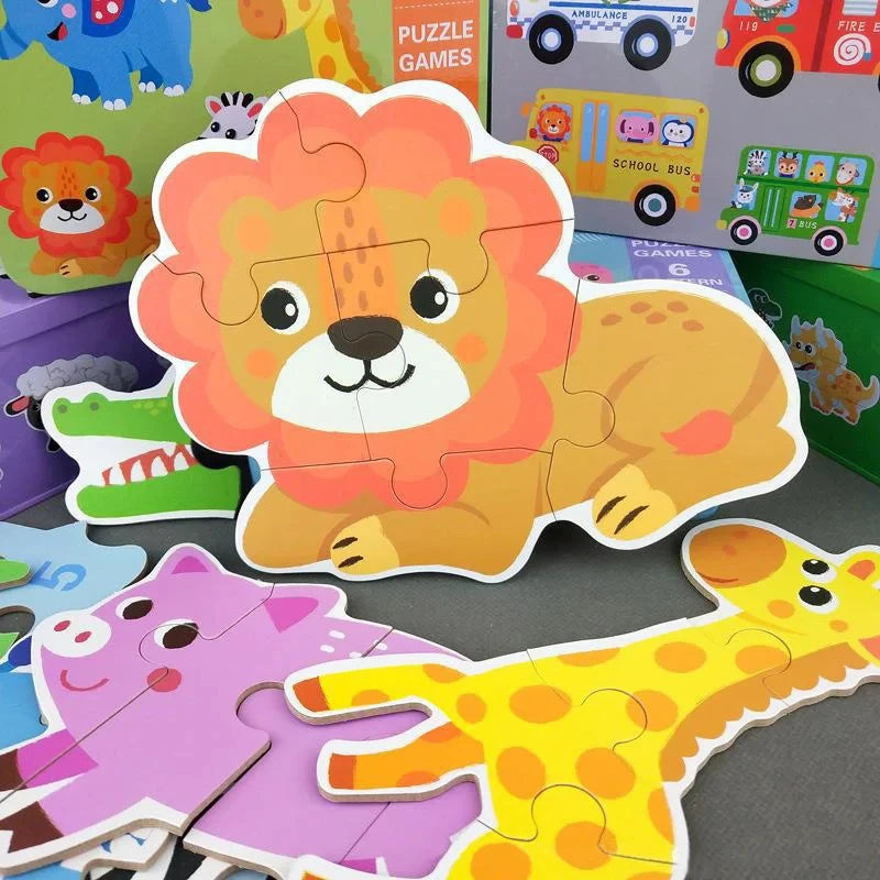 Baby Puzzle Montessori Educational Toys Wood Puzzle Animal Matching Games Iron Box Wooden Puzzles For Children Kids 2 3 4 Years