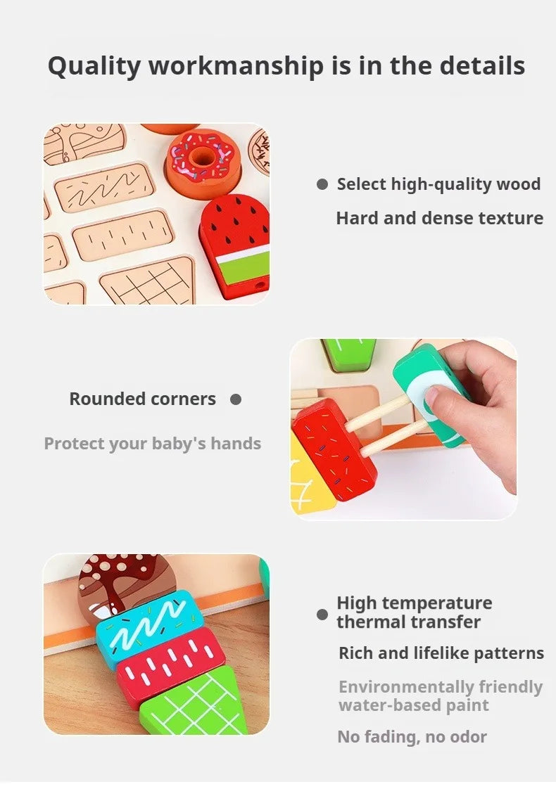 Montessori Wooden Pretend Play Kitchen Toys Dessert Puzzle Toys Simulation Barbecue Pretend Role Indoor Game For Toddlers Age 3+