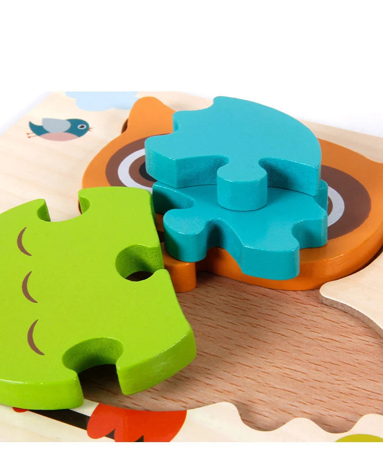 Good Quality 3D Wooden Puzzle Jigsaw for Children Cartoon Animal Puzzles Intelligence Kids Early Educational Cognitive Toys