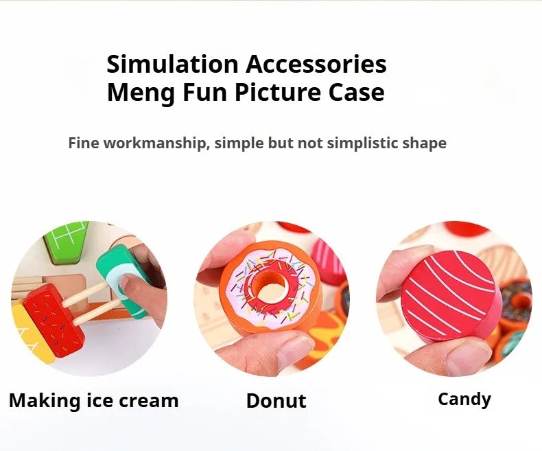 Montessori Wooden Pretend Play Kitchen Toys Dessert Puzzle Toys Simulation Barbecue Pretend Role Indoor Game For Toddlers Age 3+