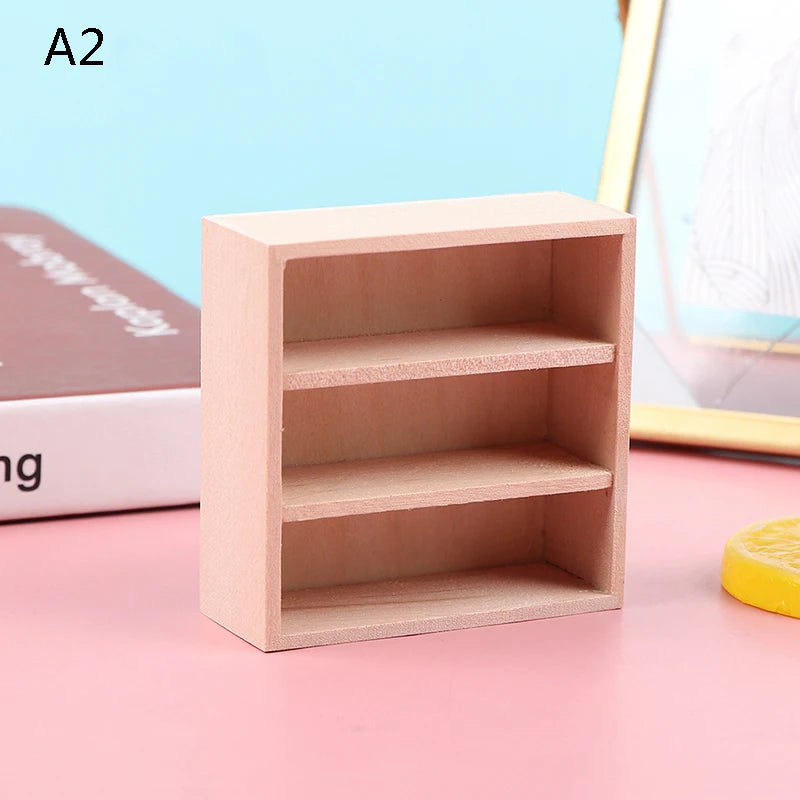 1Pcs Dollhouse Miniature Bookcase Storage Rack Mini Wood Cherry Display Shelf Cabinet Cupboard Doll House Furniture Model Toys