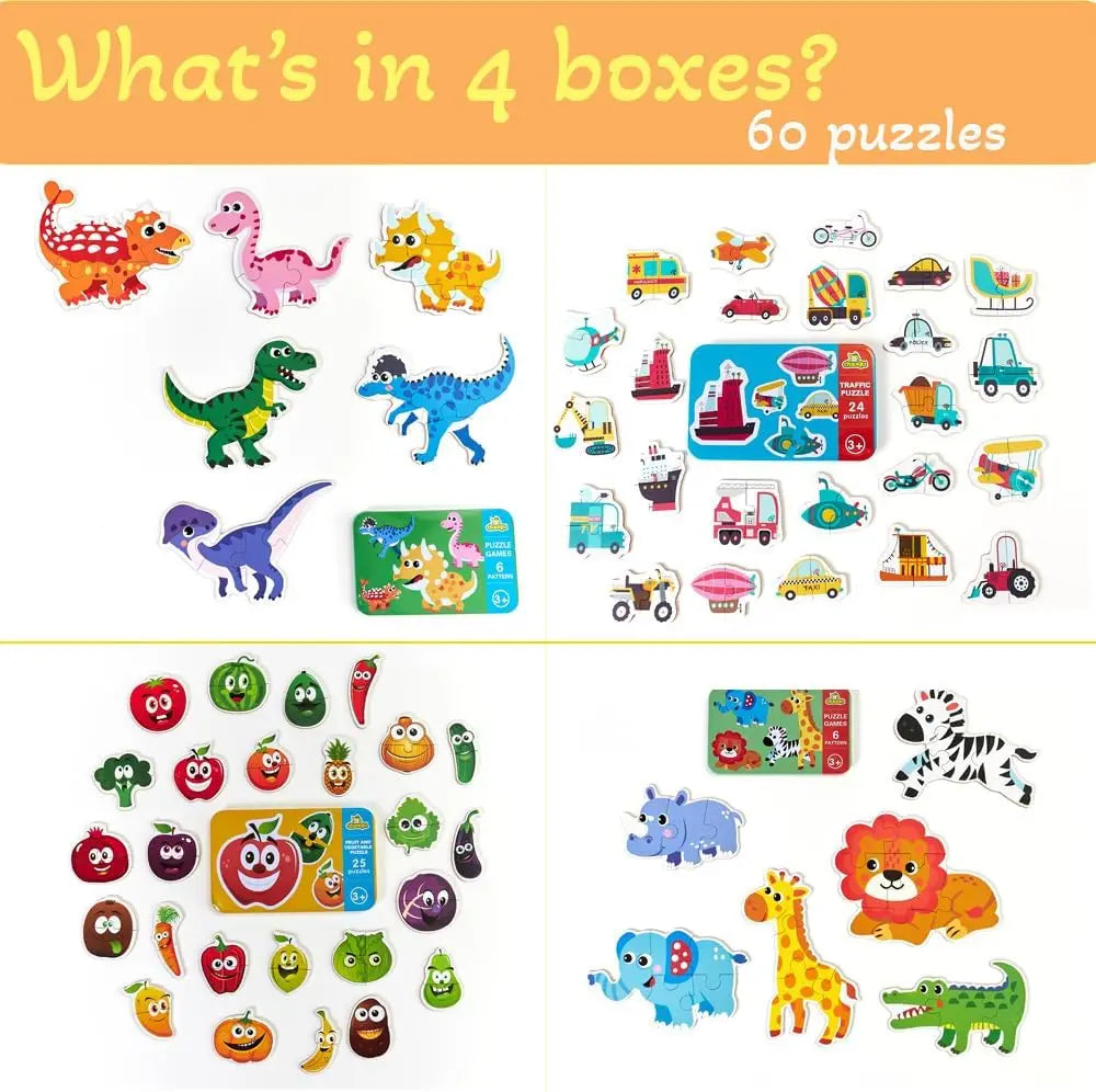 Montessori Baby Puzzle Educational Toys Wood 3D Puzzle Games Iron Box children Puzzles Jigsaw Wooden Puzzles For Kids 2 3 4 Year
