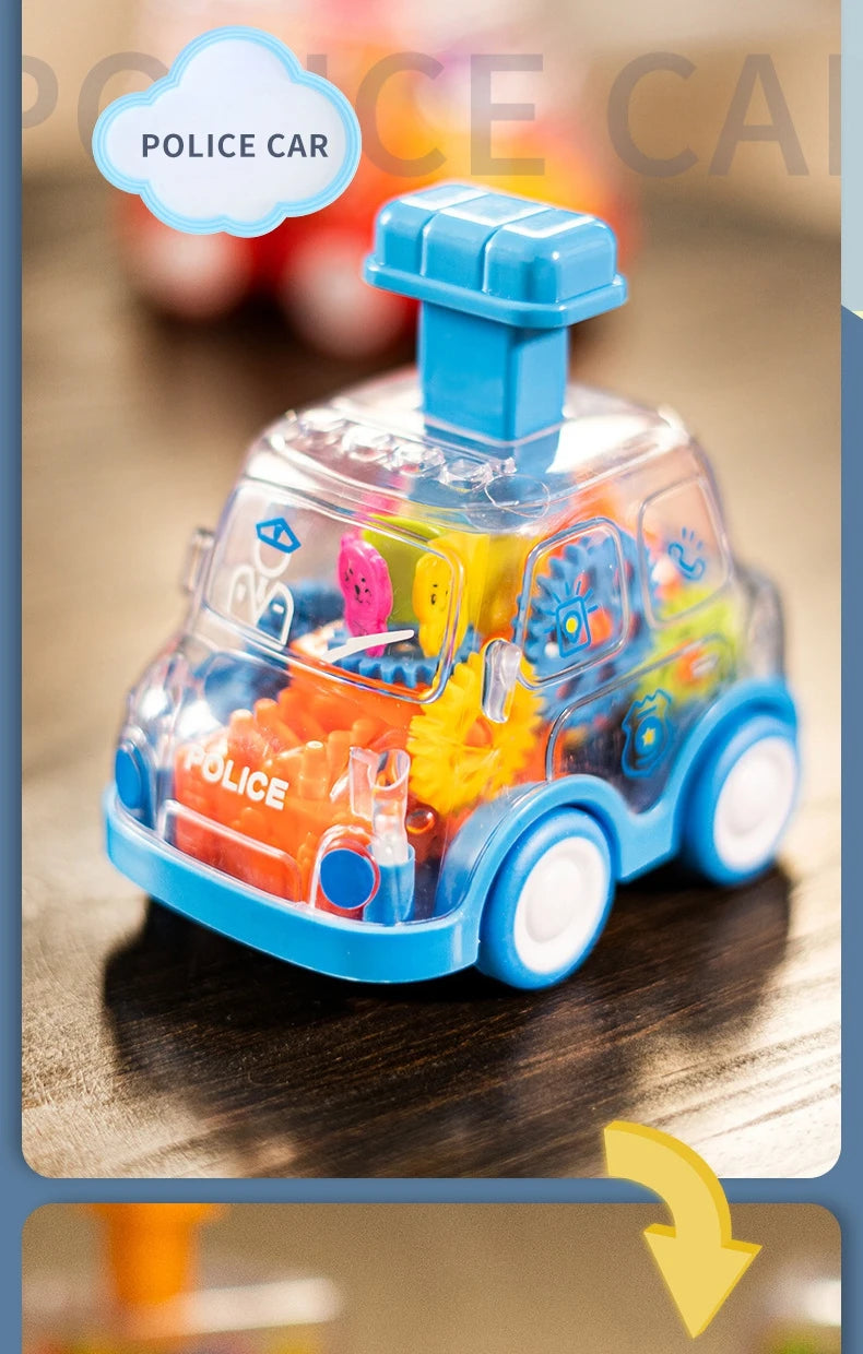 Children's Cartoon Press Gear Car Toy Lnertia Pull-back Transparent Car Baby Puzzle Sliding Toy Child Boy Girl 1-3 Year Old Gift