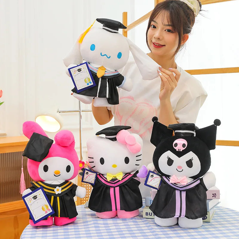 25cm Sanrio Anime Plush Doll Cinnamoroll My Melody Kuromi Hello Kitty Kawaii Soft Stuffed Graduation Gifts
