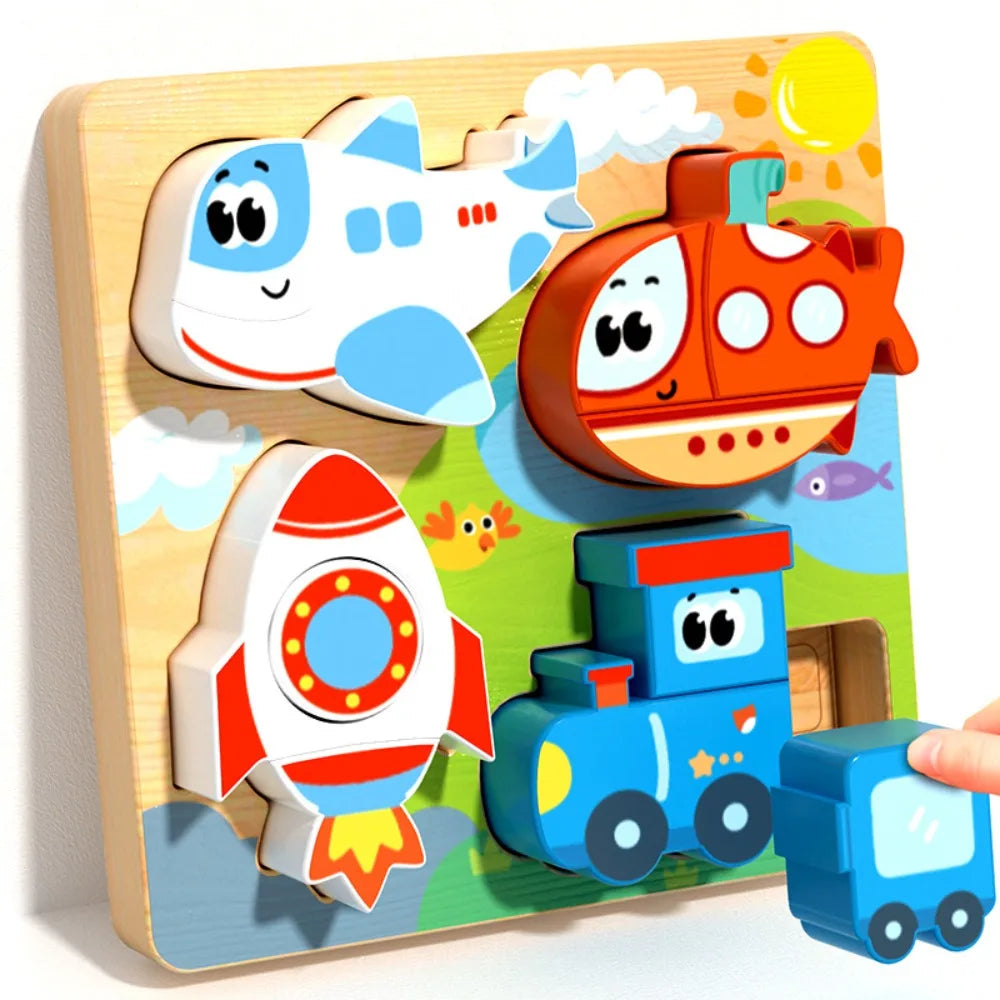 4-in-1 Wood Puzzle 3D Safe Animals Cognitive Jigsaw Puzzle Portable Cartoon Early Learning Puzzle Set Children Educational Toys
