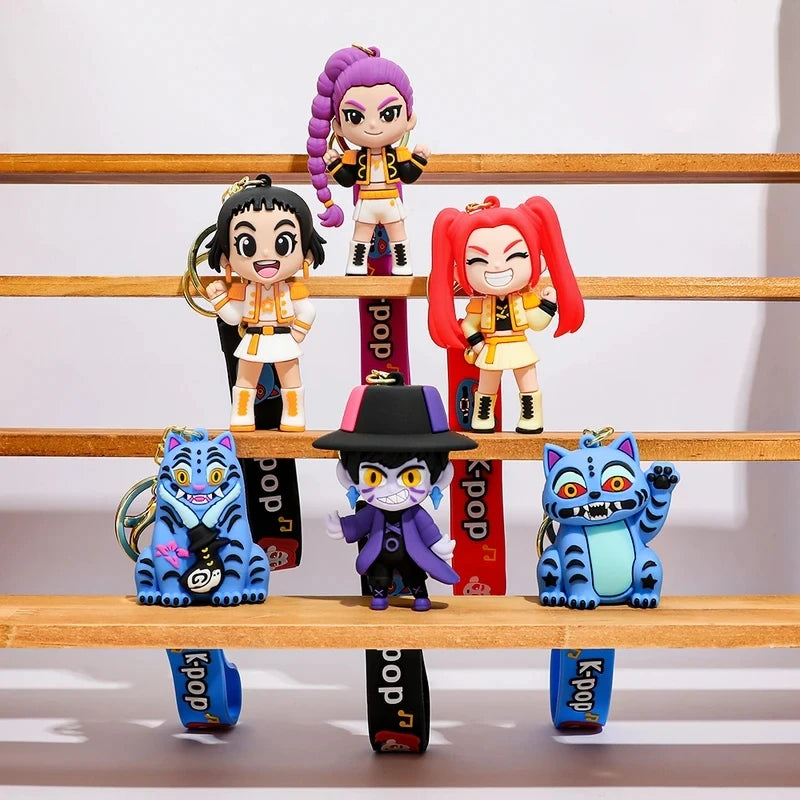 2026 Anime Movie Kpop Demon Hunters Girls Derpy Keychains 3D Stereo Doll Cute Tiger Action Model Toy Collection Gifts
