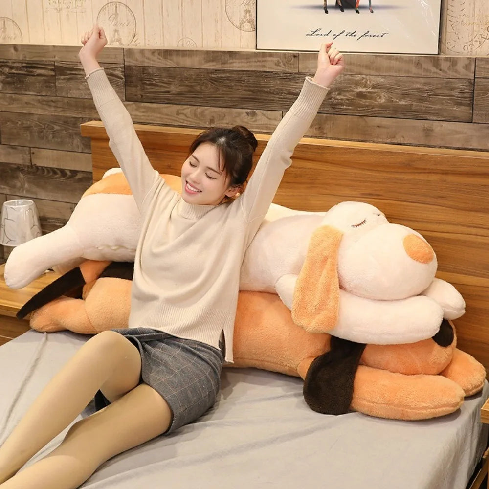 Lovely 60/110cm Plush Lying Dog Brown Sleep Accompany Down Cotton Dog Stuffed Doll Gift