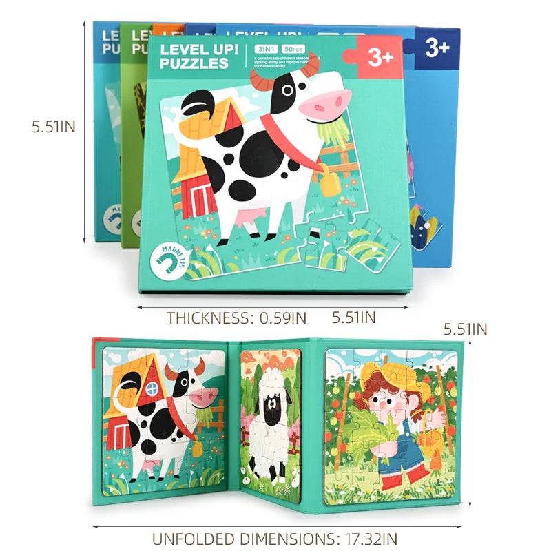 New Kids Magnetic Puzzle Games - Quiet Cartoon Animal Jigsaw Book Montessori Baby Educational Toy Early Learning Children's Gift