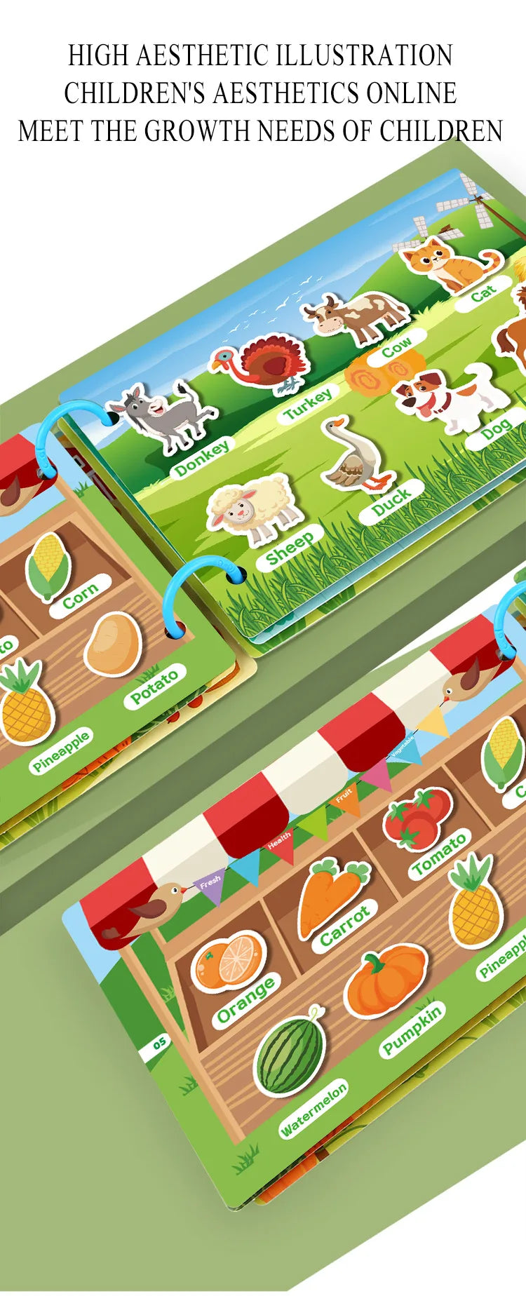 1Set Cartoon Quiet Book Montessori Busy Book with Animal Recognition Puzzle Interactive Game Cards for Preschool DIY Puzzle Book
