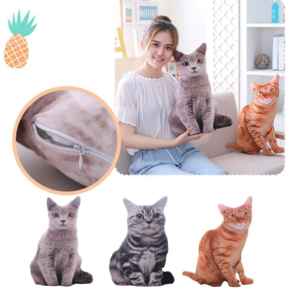 Plush Realistic 3D Cat Doll Cartoon Soft Simulation Cat Plushie Pillow Stuffed Kawaii Plush Animals Toy Cushion for Kids Girls