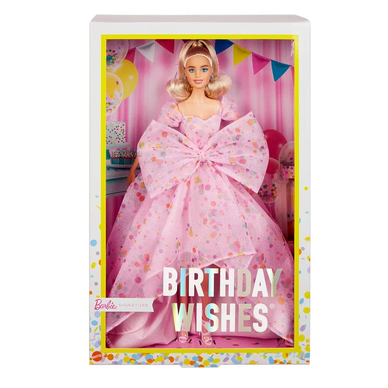 11.5in Original Barbie Signature Birthday Wishes Doll Blonde Wearing Pink Tulle Gown Shoes Accessories Girls Toy Gift Collection