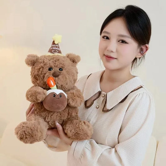 Cake Bear Teddy Bear Plush Toy Stuffed Animal Doll for Girls Valentine's Day Birthday Gift