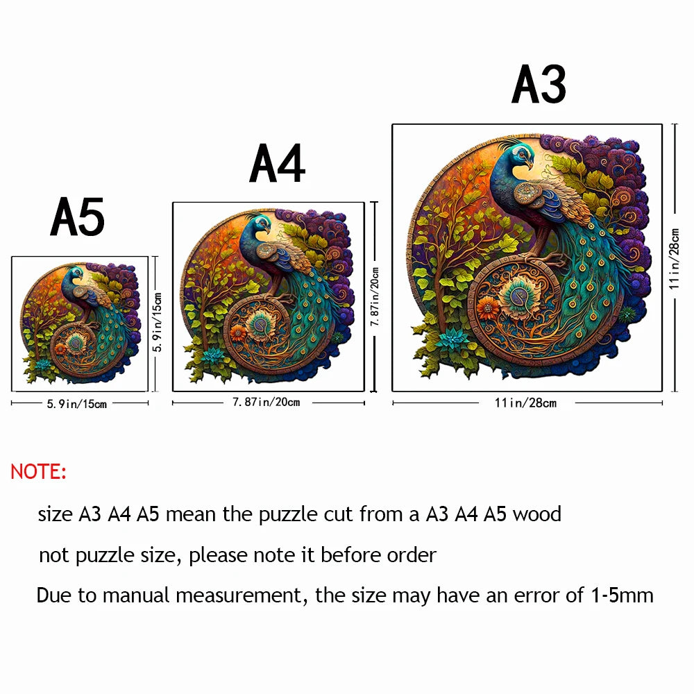 Adult Animal Wooden Puzzles Round Peacock and Bird Wooden Puzzle Children's Puzzle Toy Festival Gift A3 A4 A5 Multi Size Puzzle