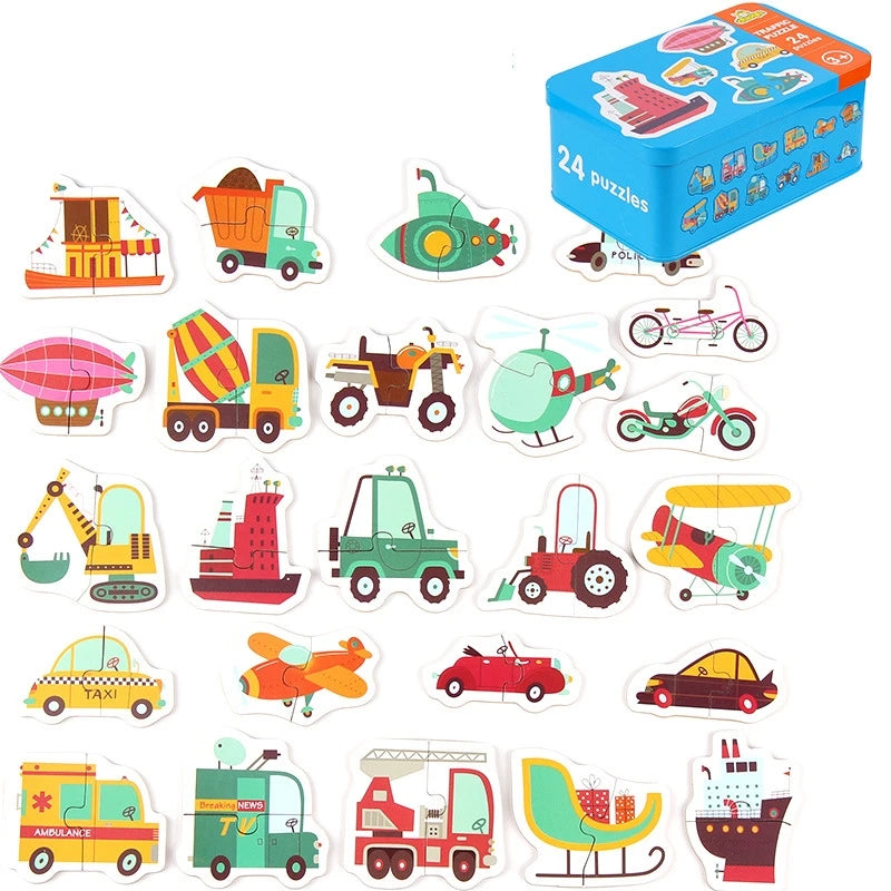 Montessori Baby Puzzle Educational Toys Wood 3D Puzzle Games Iron Box children Puzzles Jigsaw Wooden Puzzles For Kids 2 3 4 Year