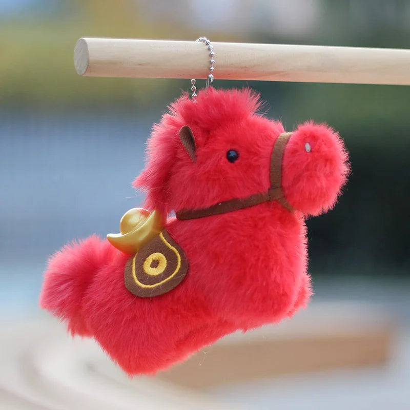 Year of Horse Mascot Plush Keychain Fluffy Pony Doll Soft Toy Bag Charm New Year Gift For Christmas Holiday Celebration